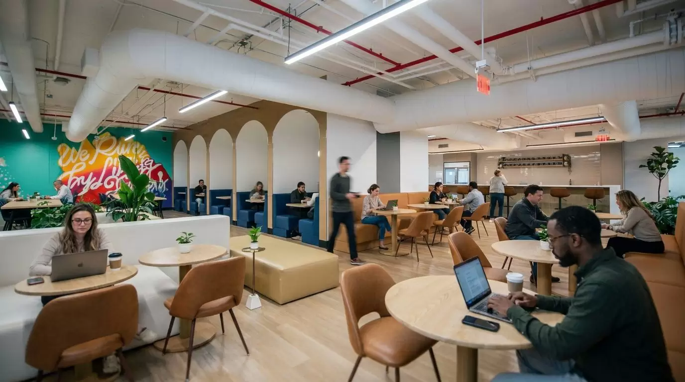 People collaborating in a WorQ coworking space